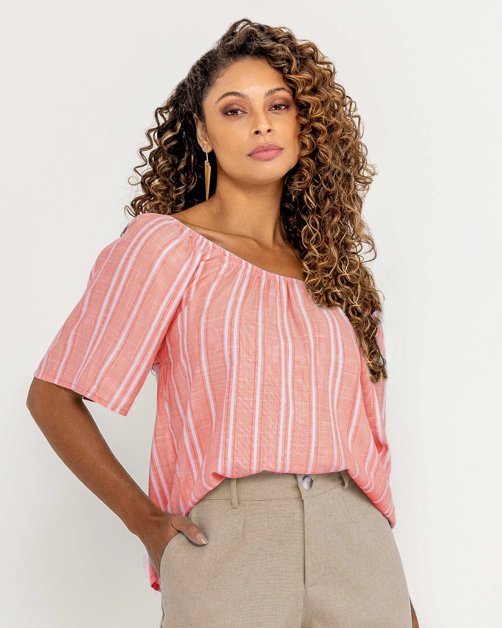 Blusa Feminina Viscose Cotton Flamã Coral