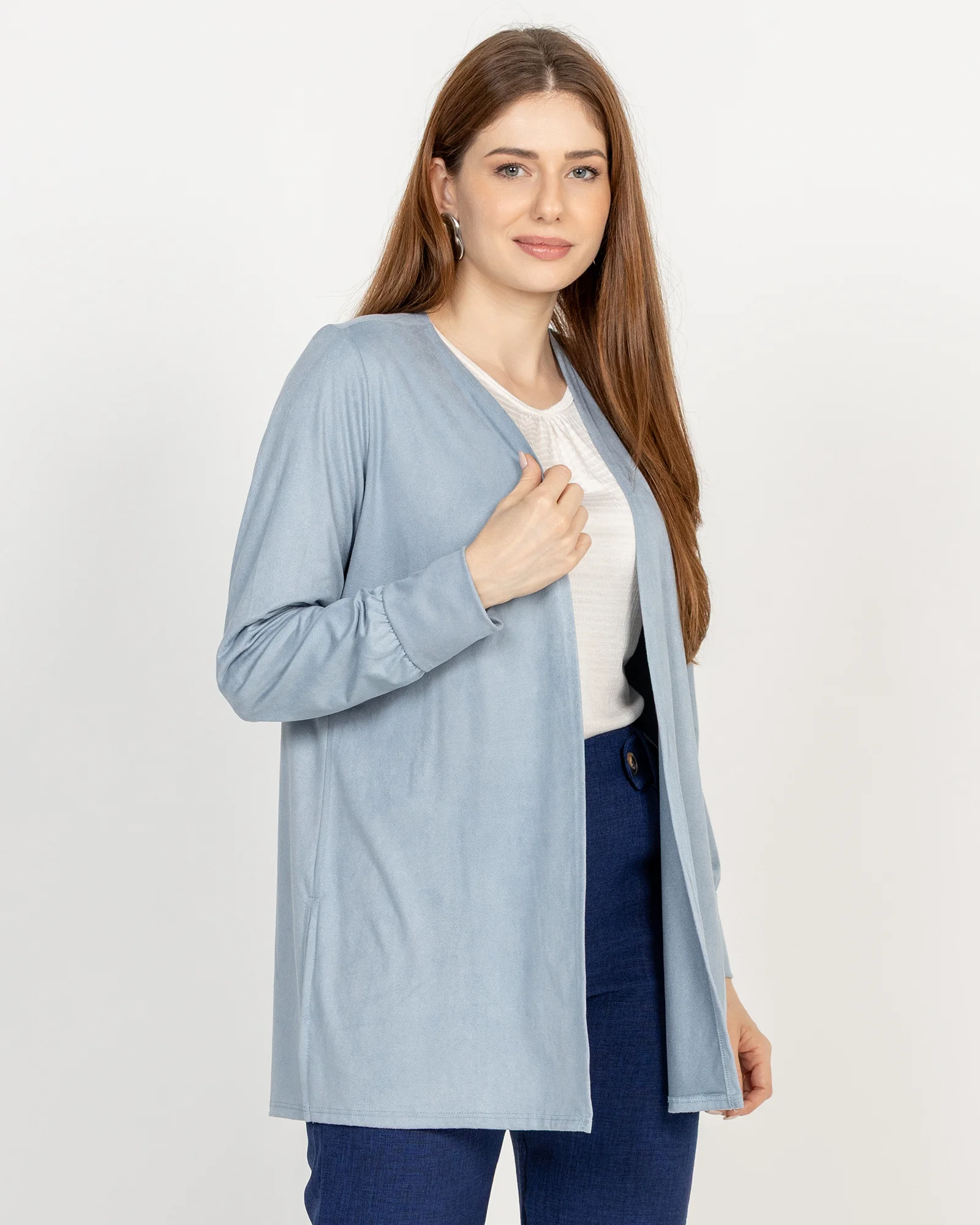 Casaco Feminino Suede Alongado Cinza