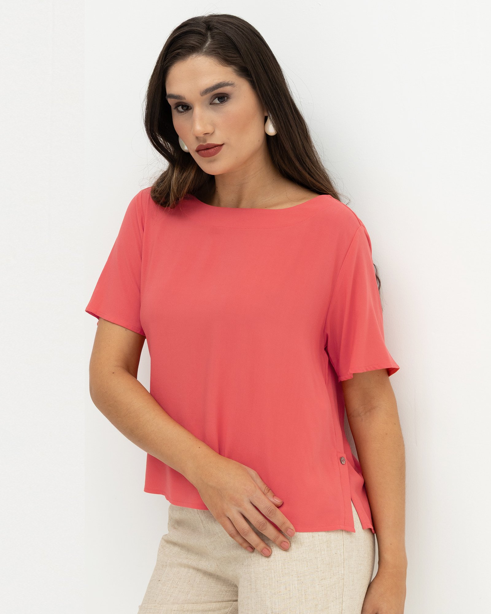 Blusa Feminina em Viscose com Fendas Laterais Rosa
