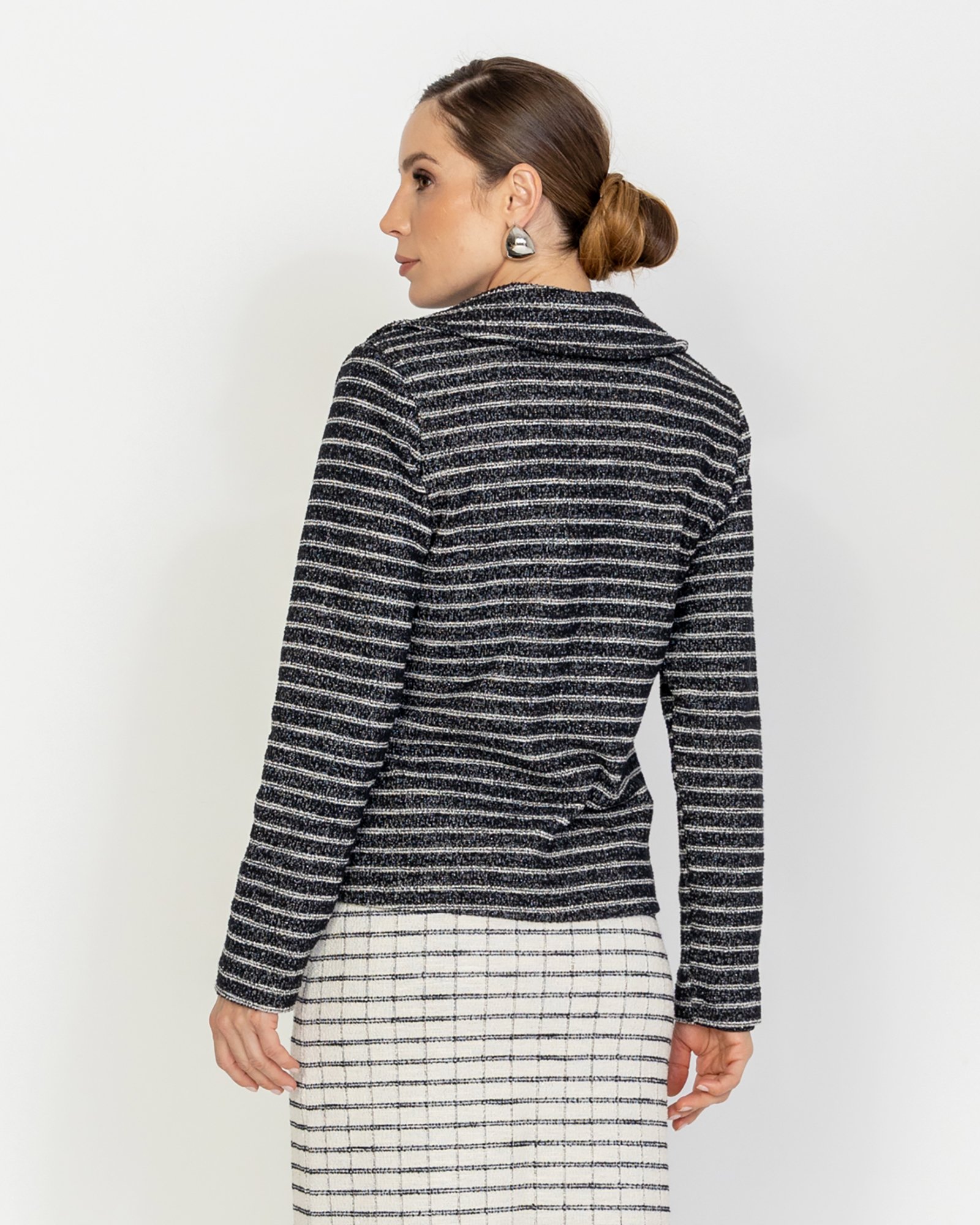 Casaco Feminino de Tweed com Trama Texturizada Preto