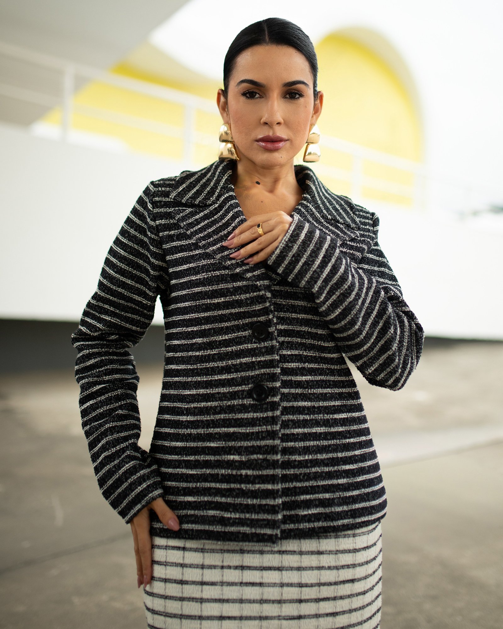Casaco Feminino de Tweed com Trama Texturizada Preto